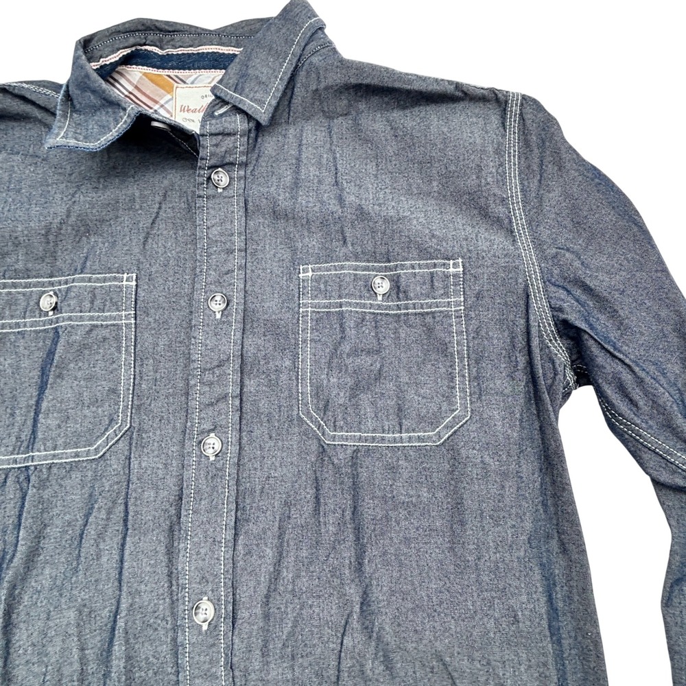 Weatherproof Vintage Mens Denim Chambray Work Shirt Long‎ Sleeve Button Down M M - Picture 4 of 10